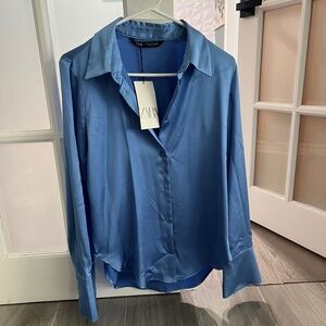 New blue satin shirt Zara